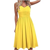Women's Swing V-Neck Glamorous Dress Casual Loose-Fitting Summer Solid Color Flowy Sleeveless Knee Length Beach