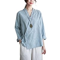 Spring Style Slanted Button Button Shirt Long-Sleeved Chinese Style Hanfu top Retro Zen Tea Service
