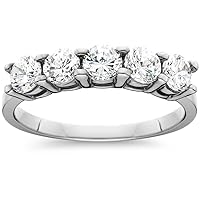 P3 POMPEII3 1ct Five Stone Natural Round Diamond Wedding Anniversary Ring 14K White Gold