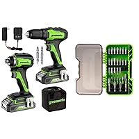 Greenworks 24V Brushless Drill/Driver + Impact Drive Combo Kit, Batteries and Charger Included, with 30-Piece Impact Rated Driving Bit Set