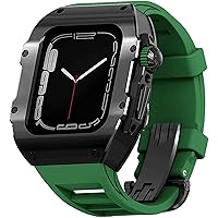 ZEDEVB Stainless Steel Rm Watch Case Fluorine Rubber Strap，For Apple Watch 49mm Titanium Bezels Shockproof Exercise Band for Women and Men，For Iwatch 8 49mm