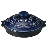 23-02161/2-977308 Earthenware Pot, Blue, Single Ceramic Board, 8.7 x 7.5 x 3.5 inches (22 x 19 x 9 cm), 19.7 fl oz (550 cc), Direct Fire, Microwave, Oven Safe