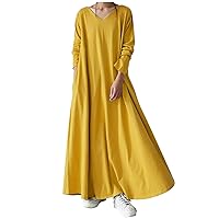 Women Long Sleeve Dresses Loose Fit Oversized Dresses for Women V Neck Muslim Maxi Long Summer Fall Dresses 2024