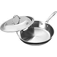 Cooks Standard Stainless Steel Frying Pan 12 Inch, Multi-Ply Full Clad Wok Stir-Fry Cooking Pans with Dome Lid, Stay-Cool Handle, Dishwasher Safe, Oven Safe 500°F, Silver