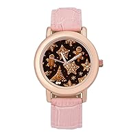 Christmas Biscuit Women's Watches Classic Quartz Watch with Leather Strap Easy to Read Wrist Watch