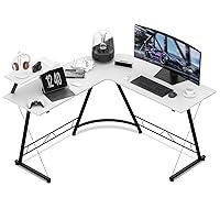 MoNiBloom L Shaped Computer Desk Corner Table with Metal Frame, L Desk Workstation for Home Office, Space-Saving, White