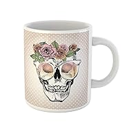 Coffee Mug Portrait of Human Skull Wearing the Floral Crown 11 Oz Ceramic Tea Cup Mugs Best Gift Or Souvenir For Family Friends Coworkers