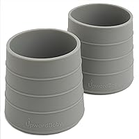 Upward Baby Silicone Cups 2 pc Set - Transition Baby Open Cup from bottle + Easy Grip Toddler cups spill proof for 1 year old + Montessori silicone cup Baby Led Weaning Supplies Dishwasher Safe(Gray)