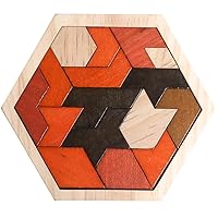 Skrtuan Wooden Puzzle Hexagon Tangram Puzzle for Kids Adults Brain Teasers Puzzles Game Challenge Toy Shape Pattern Block Tangram Family Portable Montessori Educational Gift for All Ages Boys Girls