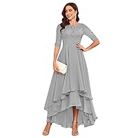 Women's Scoop Neck Chiffon Mother of The Bride Dresses for Wedding High Low Ruched Formal Evening Gown