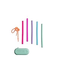 GIR: Get It Right Reusable Glow in the Dark Silicone Straws for Kids with Travel Case and Cleaning Wand, Eco-Friendly Drinking Straws for Hot and Cold Beverages, Galaxy, 5-Pack