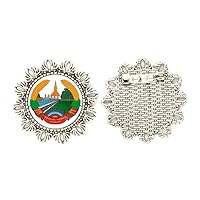 Laos Asia National Emblem Silver Flower Brooch Hook Pin Breastpin
