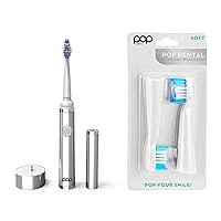 Pop Sonic The Ultimate Pro Toothbrush (Silver) Bonus 2 Pack Replacement Head | Rechargeable Toothbrush w/Up to 40,000 Brush Strokes/Minute