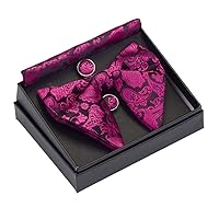 Bow Tie Men's Bowtie Pocket Square Cufflinks Set with Gift Box Silk Wedding Necktie for Man
