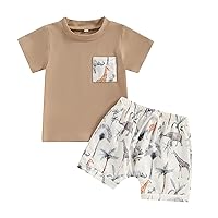 Toddler Baby Boy Summer Beach Shorts Outfit Short Sleeve Palm Tree T-shirt Tops And Shorts Hawaiian Clothes Set