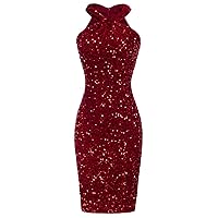 GRACE KARIN Sequin Dress for Women Sleeveless Sparkly Glitter Halter Dress Bodycon Mini Club Dresses 2024