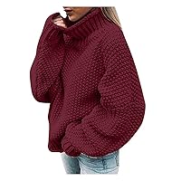 Womens Crewneck Sweatshirt Knit High-Neck Long Sleeve Women Hoodies Soft Womens Winter Tops