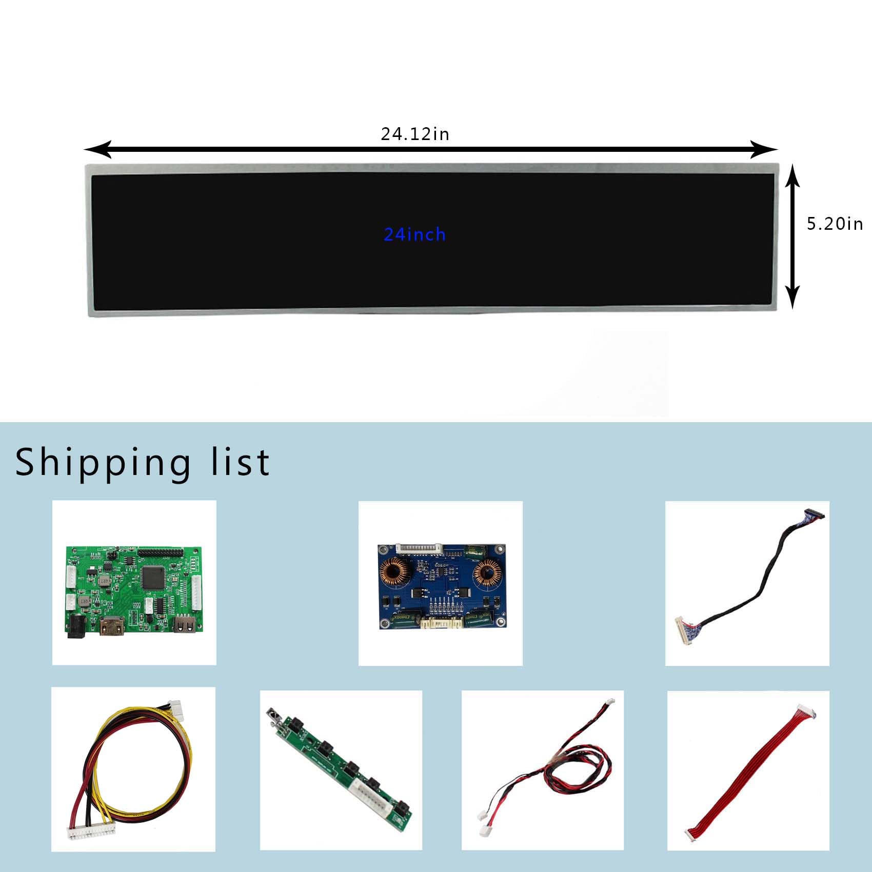 VSDISPLAY 24 Inch 1920x360 Strip Style LCD Screen DV240FBM-NB0 Supports 180 Degree Rotate Image with HD-MI USB LCD Board,as DIY Extended Display Panel/Topper Monitor for Gaming Cabinet