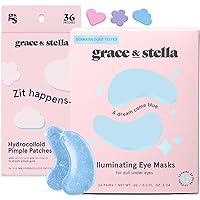 grace & stella Eye Mask Blue 24 Pairs + Multi-shape Pimple Patch 36-Pack Bundle