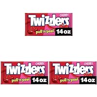 TWIZZLERS PULL 'N' PEEL Cherry Flavored Licorice Style, Low Fat Candy Bag, 14 oz (Pack of 3)