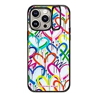 CASETiFY Impact Ring Stand Case for iPhone 15 Pro Max [3X Military Grade Drop Tested / 6.6ft Drop Protection/Compatible with Magsafe] - Art Prints - Rainbow Graffiti Hearts - Clear Black