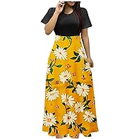 Flowy Maxi Dresses for Women, Maxi Dress with Sleeves Casual Print Long Dresses Ladies Sexy Elegant O-Neck Party Holiday Dress…