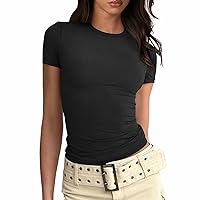 Womens Short Sleeve Shirts Basic Crop Top Spring Layering Workout Slim Fit Y2K Going Out Tops Scoop Neck T-Shirt