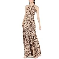 Womens Leopard Print Pleated Maxi Dress Tan 2