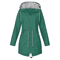 SNKSDGM Women Lightweight Waterproof Rain Jackets Hooded Hiking Travel Outdoor Raincoats Drawsting Windbreaker Trench Coat
