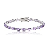 Amazon Collection 925 Sterling Silver Tennis Bracelet for Women with 6 x 4mm Oval Cut Birthstones