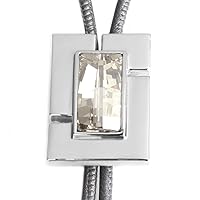 Bolo Tie Crystal Genuine Leather Runway X1 Collection Glossy Body - Silver Night