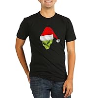 Org Men's Fitted T-Shirt Drk Green Alien Head with Christmas Santa Hat