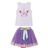 Toddler & Girl 2 Pieces Skirt Set Unicorn Glitter Floral Tank Top Tutu Skirt 2-8