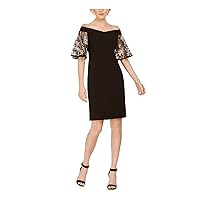 MSK Womens Embroidered Sleeves Short Party Dress Black 14