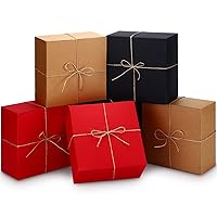 12 Pcs Gift Boxes with Lids Kraft Boxes Christmas Boxes Gift Wrap Boxes with Twine for Xmas Wedding (Red, Black, Brown,8 x 8 x 4 Inch)