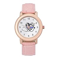 Blue Line Nurse Heart Flag Fashion Leather Strap Women's Watches Easy Read Quartz Wrist Watch Gift for Ladies
