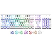 HUO JI E-Yooso Z-88 RGB Mechanical Gaming Keyboard USB Wired, Customizable RGB Backlit, Blue Switches - Clicky, Metal Panel, 104 Keys for Mac, PC, Silver+White