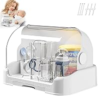 Baby Bottle Organizer, 15.7inch Dustproof Baby Bottle Storage Box with Lid & Removable Drain Tray, Nursing Cutlery Box Container, Baby Bottle Drying Rack for Kitchen Cabinet(Clear)
