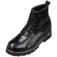 Men's Invisible Height Increasing Elevator Shoes - Leather Round-Toe Lace-up Work Boots - 3.3 Inches Taller