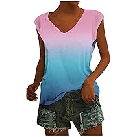 Womens Tank Tops V Neck Printed Stripe Gradient Sleeveless Top 2023 Trendy Shirts Ladies Basic Graphic Tees Blouse
