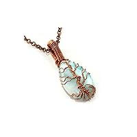 Dominican Larimar Necklace, Tree of Life Jewelry, Copper Wire Wrapped Cabochon Necklace, Pendant Necklace