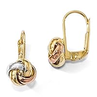 14K Tri-Color Gold Lever-Back Love Knot Earrings