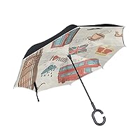 Double Layer Inverted Umbrella Cars Reverse Umbrella Big Ben London Symbols Windproof UV Proof Travel Outdoor Umbrella