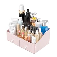 Makeup Organizer, Cosmetic Desk Storage Box with Drawers Skincare Organizers for Dressing Table, Countertop, Bathroom Counter, Vanity Holder for Brushes, Lotions, Lipstick and Nail Polish (Pink)