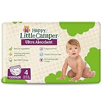 Happy Little Camper Ultra-Absorbent Hypoallergenic Natural Disposable Baby Diapers, Chlorine-Free Protection for Sensitive Skin, Toddler, Size 4, 174 Count