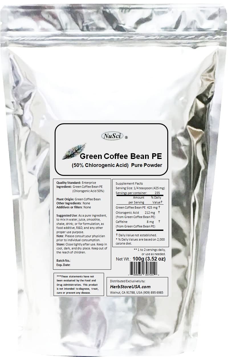 NuSci Green Coffee Bean Extract Powder, Standardized 50% Chlorogenic Acid (250 Grams (8.8 oz))
