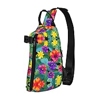 Hawaiian Colorful Flower Print Crossbody Backpack Cross Pack Lightweight Sling Bag Travel, Hiking