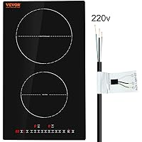 VEVOR Built-in Induction Cooktop, 12inch 2 Burners, 3000W/220V Ceramic Glass Electric Stove Top with Sensor Touch Control, Timer & Child Lock Included, 9 Power Levels for Simmer Steam Slow Cook Fry