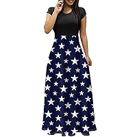 Women's 4Th of July Dress Fashion Casual Print Round Neck Short Sleeves Oversized Maxi Dress for 2024, S-3XL