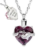 misyou Heart Cremation Urn Necklace for Ashes Urn Jewelry Memorial Pendant Elegant Laser Engraved Colored Glass (February)